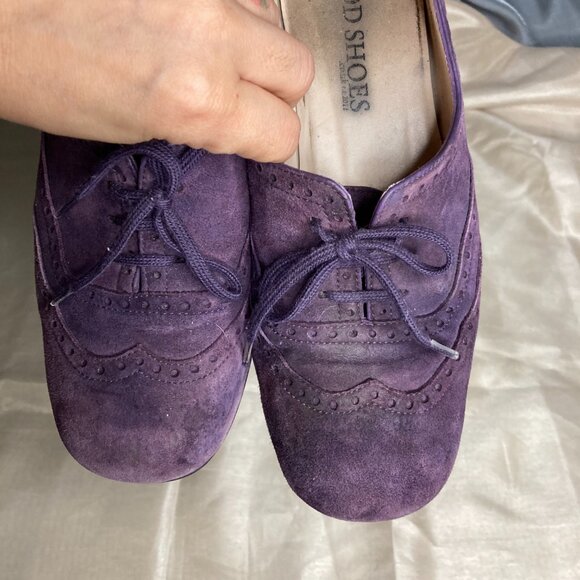 70s retro suede purple brogues block heel - Picture 8 of 10